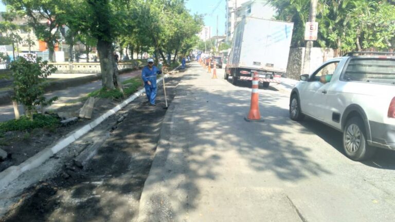 Santos: Trecho do canal 1 é interditado para renovar o asfalto da via; Trânsito sofre alterações