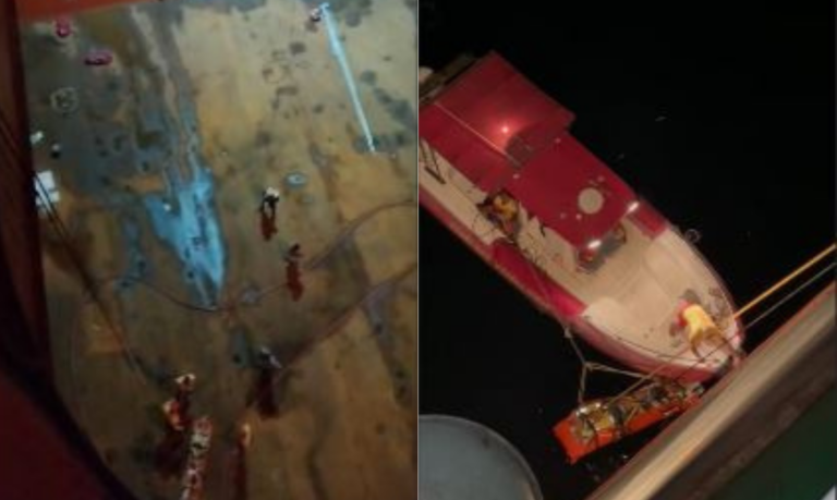 Homem cai em porão de 18 metros de navio e é resgato pelo Corpo de Bombeiros; VÍDEO