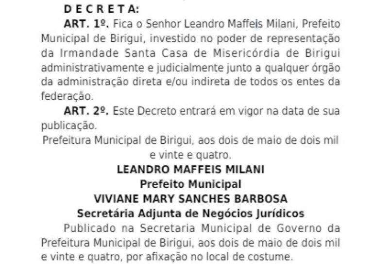 Prefeito de Birigui se autonomeia representante da Santa Casa