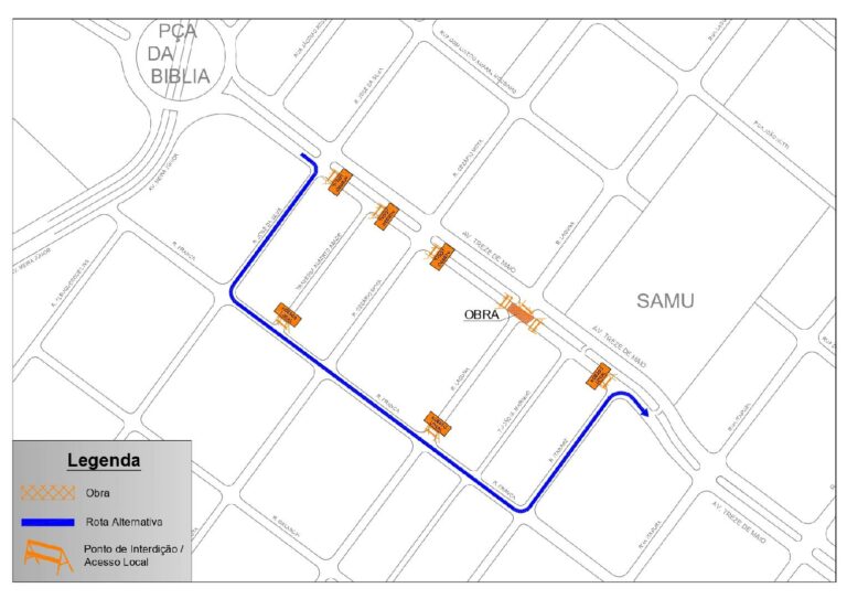 Cruzamento da pista Centro/Bairro da avenida Treze de Maio com a rua Laguna será interditado