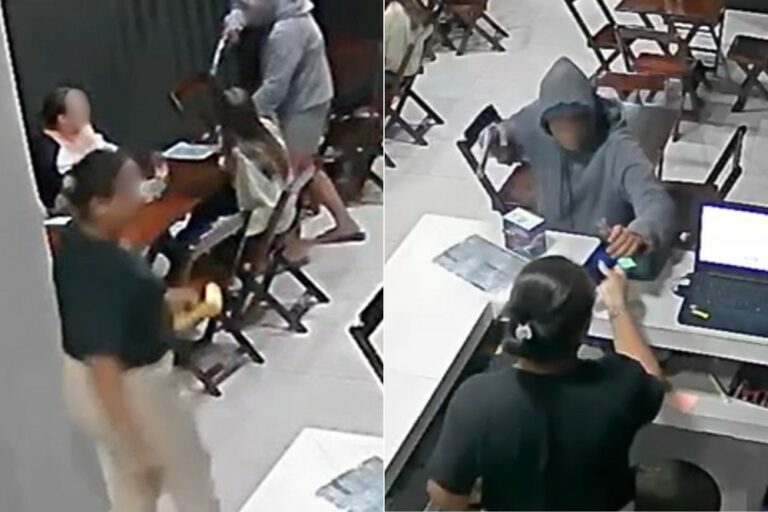 Vídeo mostra homem armado assaltando hamburgueria em Praia Grande