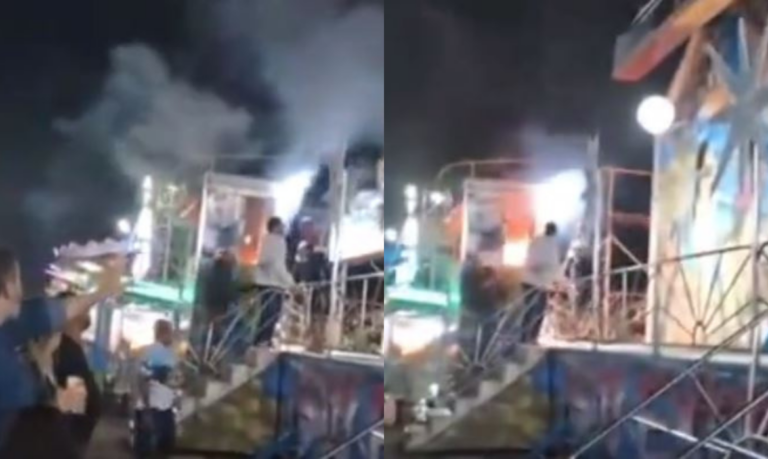 Parque de diversão ou desespero?: Brinquedo pega fogo e pessoas fogem às pressas em Praia Grande