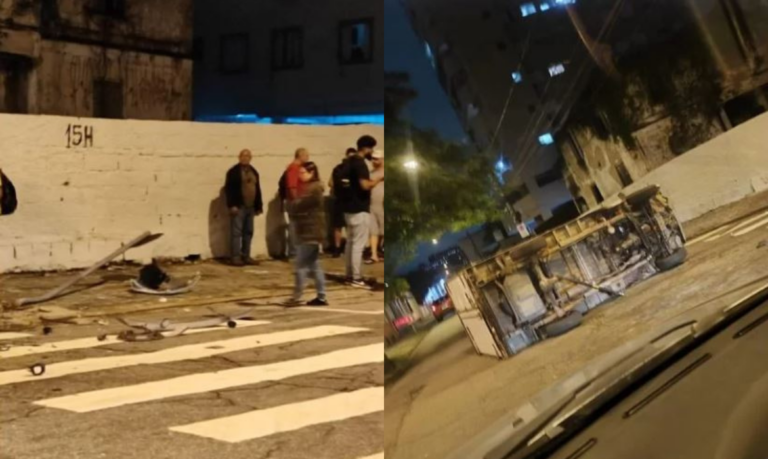 Carro capota e quatro ficam feridos em acidente em São Vicente