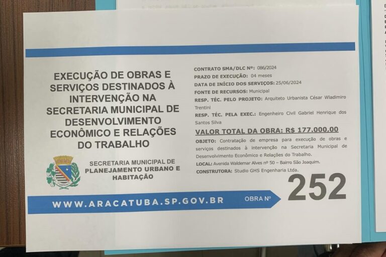 Prefeitura de Araçatuba investe R$ 177 mil em reformas na sede da Secretaria de Desenvolvimento Econômico