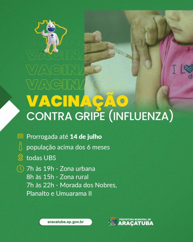 Araçatuba prorroga campanha de vacinação contra a gripe até 14 de julho