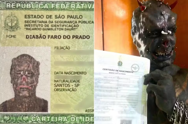 Tatuador com mais modificações corporais no mundo consegue colocar nome Diabão em carteira de identidade