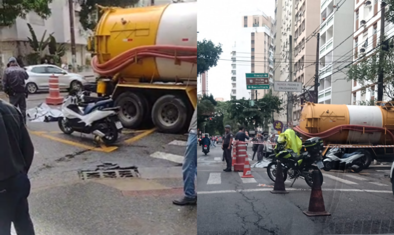 Motociclista morre atropelado por caminhão em Santos
