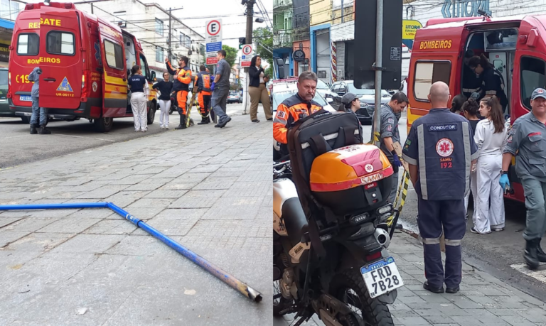 Trabalhador sofre choque elétrico enquanto pintava fachada de loja em Santos