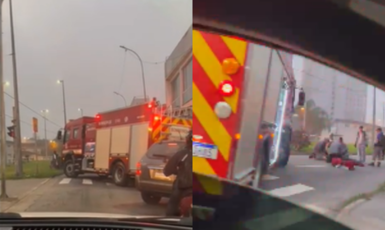 Mulher com distúrbio auditivo é atropelada por motociclista em São Vicente; VÍDEO