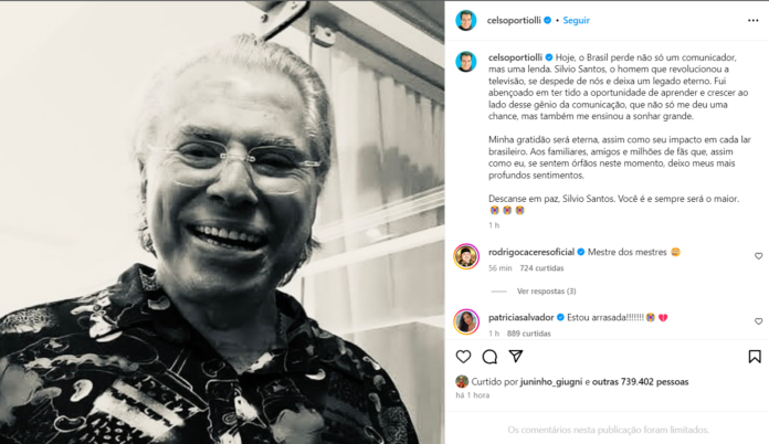 Famosos lamentam morte de Silvio Santos e prestam homenagens Famosos lamentam morte de Silvio Santos e prestam homenagens