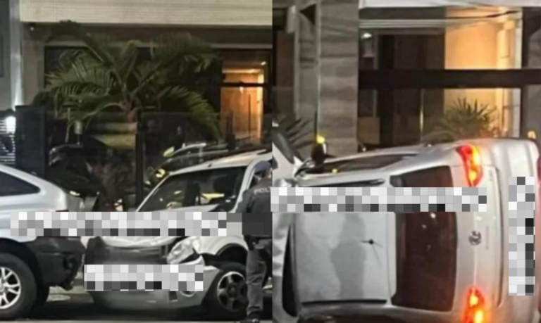 Carro perde o controle e colide com outros dois em avenida da praia de Santos