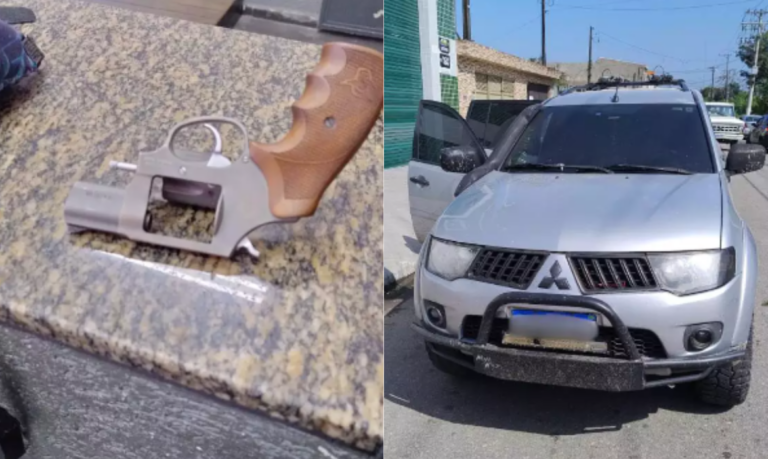 Motorista provoca acidente e é preso com revólver sem documentação e veículo furtado em São Vicente