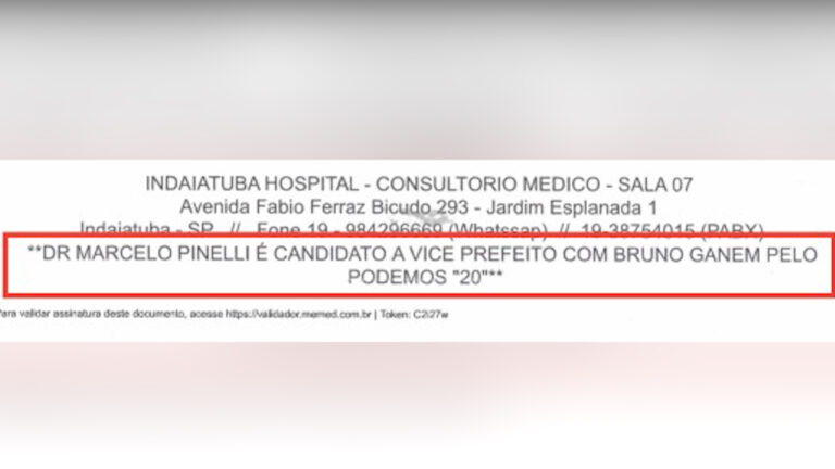 Denúncia eleitoral: Candidato a vice-prefeito de Indaiatuba pede voto em receituário médico
