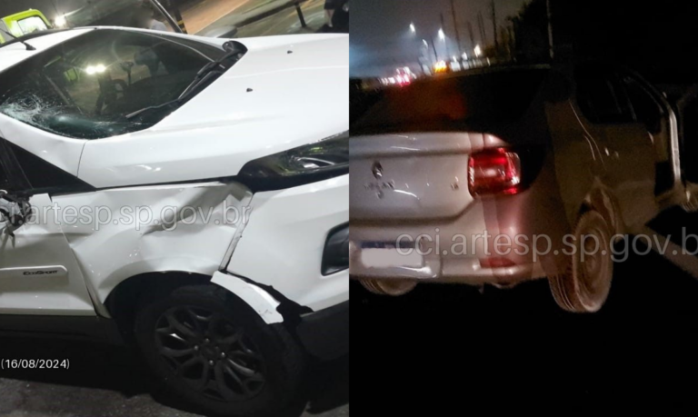 Pedestre é atropelado em rodovia de Praia Grande e carro bate em mureta para desviar de corpo
