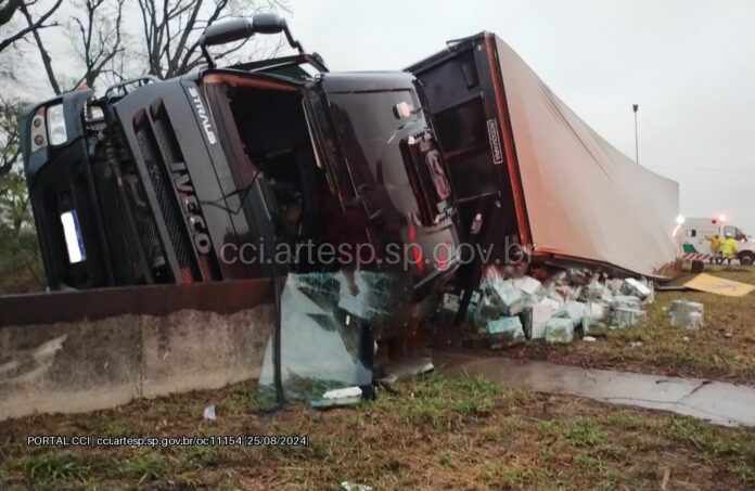 Caminhão que transportava cerveja, em Mogi Mirim, tomba e bloqueia acesso da SP-340 Caminhão que transportava cerveja, em Mogi Mirim, tomba e bloqueia acesso da SP-340