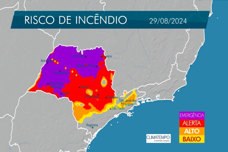 Governo do Estado de São Paulo emite alerta de risco de incêndios