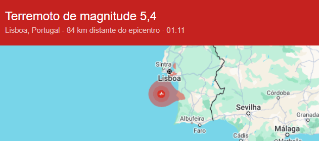Terremoto de magnitude 5,4 atinge Portugal