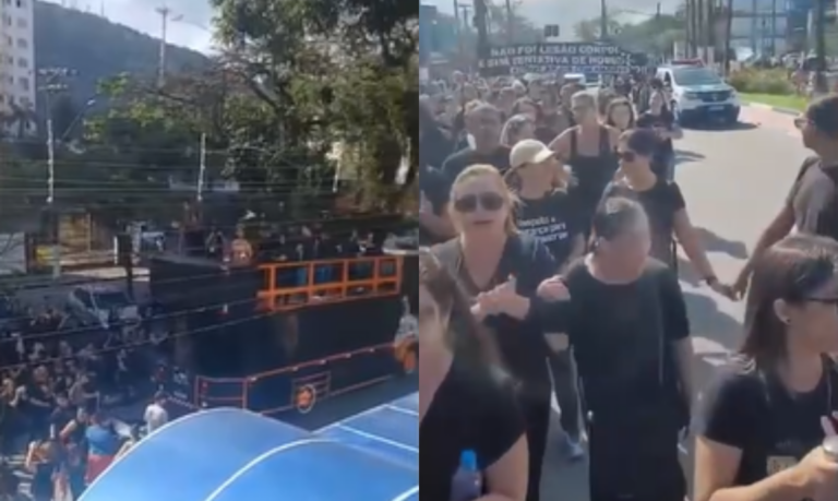 ‘Respeite a educação’: Professores protestam contra violência nas escolas e seus direitos em Guarujá