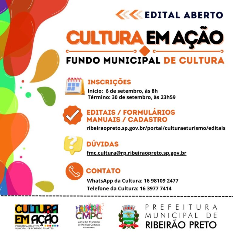 Edital “Cultura em Ação” recebe inscrições até 30 de setembro para artistas residentes em Ribeirão Preto