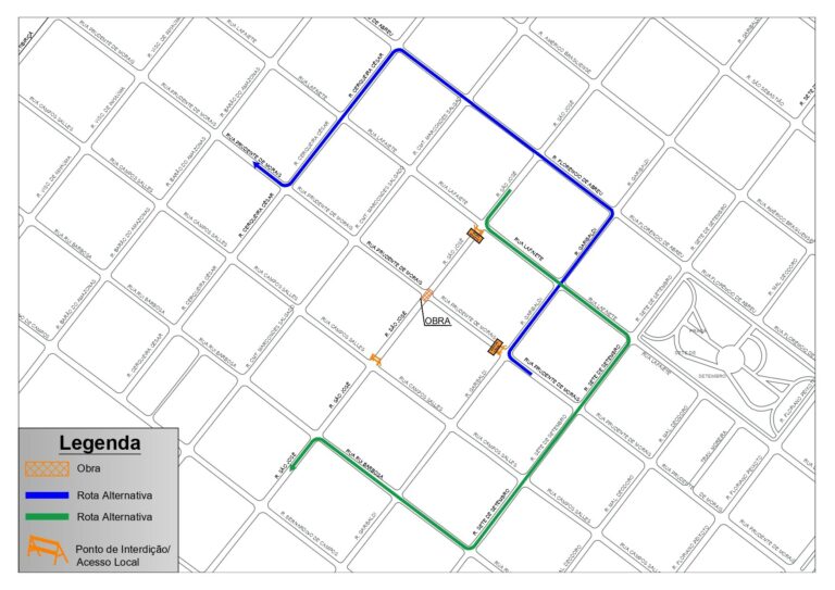 Prefeitura anuncia a interdição total do cruzamento da rua São José com a rua Prudente de Moraes; confira as rotas alternativas