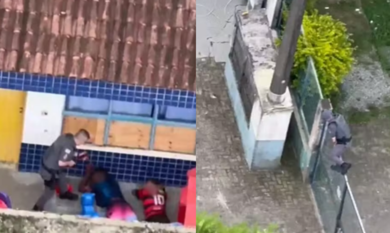 PM pula portão de escola e prende suspeitos de roubo de carro em Itanhaém;VÍDEO