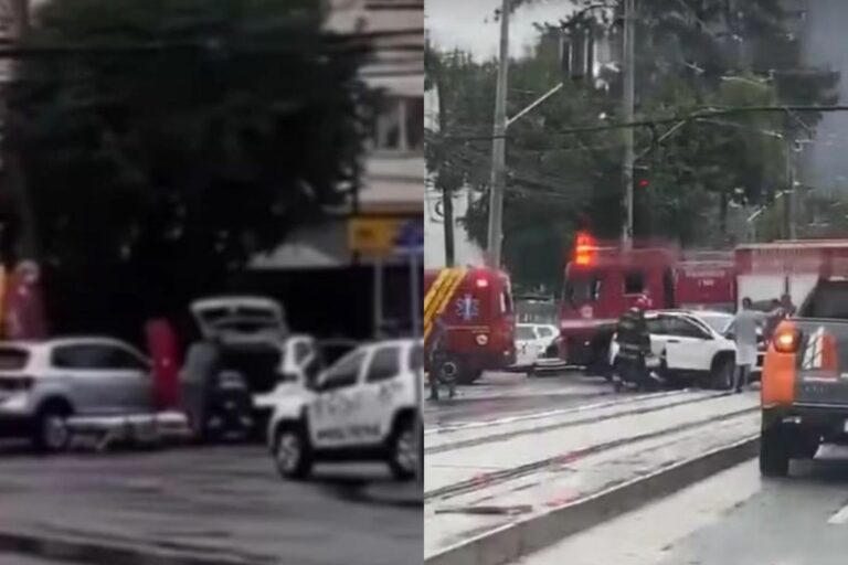 Motorista fica presa dentro de carro após acidente de trânsito