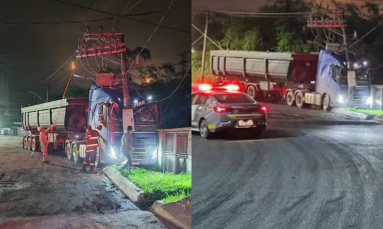 Caminhoneiro morre baleado durante tentativa de assalto em Cubatão e veículo colide em poste de energia