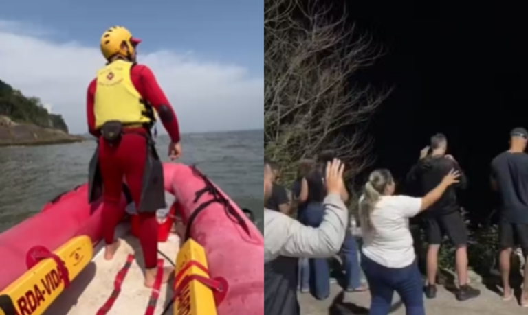 Buscas por desaparecidas após naufrágio de embarcação em São Vicente seguem e família faz oração no local