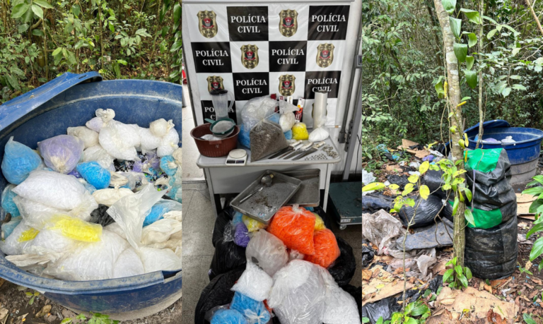 Drogas são apreendidas escondidas em caixa d’água em região de mata de Cubatão
