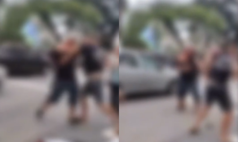 Homens param o trânsito do centro de São Vicente com luta corporal; VÍDEO