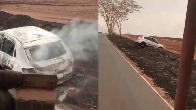 VÍDEO: Professor e estudante tentam cruzar rodovia tomada por fogo e carros são incendiados; vítimas foram socorridas em estado grave