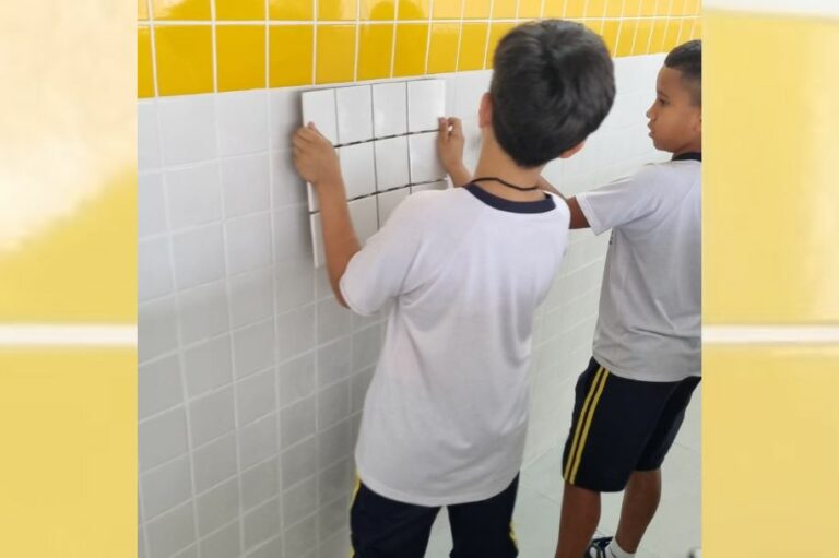 Reforma de escola se transforma em aula prática de matemática na Área Continental de São Vicente
