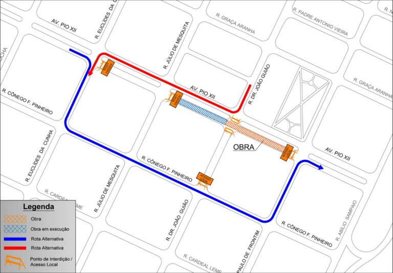 Prefeitura anuncia interdição total da avenida Pio XII, entre a rua Euclides da Cunha e rua João Guião; confira a rota alternativa