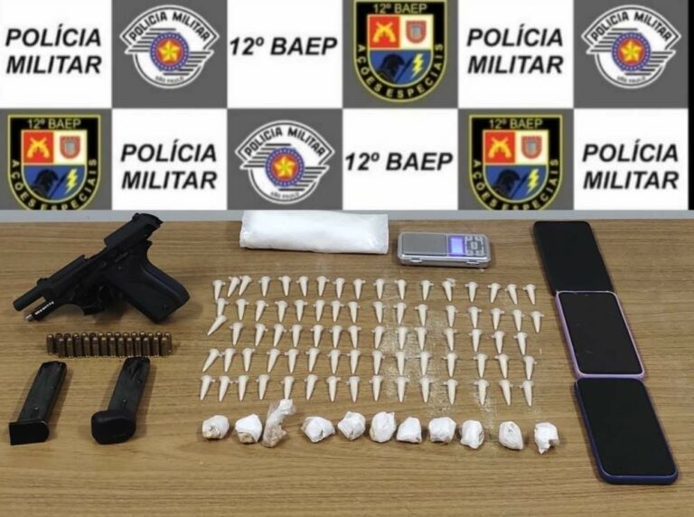 Casal é preso com arma e cocaína após denúncia de violência doméstica em Araçatuba