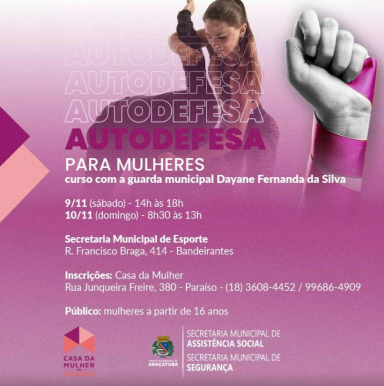 Prefeitura de Araçatuba oferece curso gratuito de autodefesa para mulheres neste fim de semana