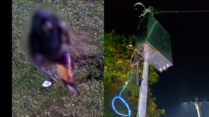 O homem foi flagrado subindo em um posto de monitoramento. Durante a ação, ele removeu o cabo de conexão da câmera, danificando e desconectando o sistema, embora não tenha rompido o cabo.