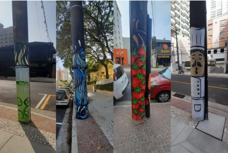 Postes da Área Continental de São Vicente viram galeria de arte urbana a céu aberto