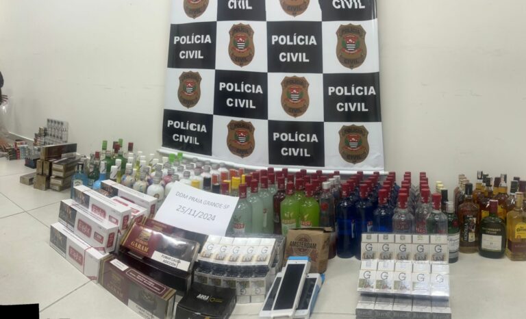 Polícia Civil descobre adega com produtos falsificados e máquinas de caça-níquel em Praia Grande