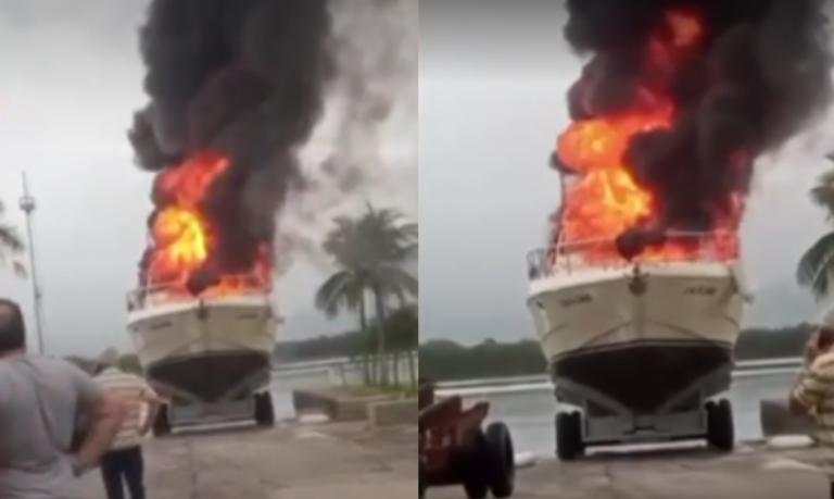 Incêndio em lancha dura cinco horas e mobiliza Corpo de Bombeiros em cidade do litoral de SP