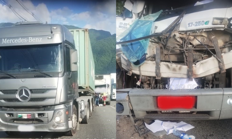 Carreta diminui velocidade e é atingida por outra em rodovia do litoral de SP
