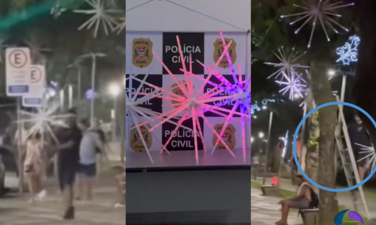 Homem furta decoração natalina em orla da praia de Santos para enfeitar a própria casa e acaba indiciado pela Polícia Civil