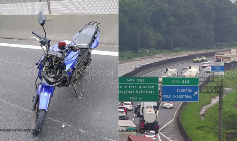 Motociclista perde controle e colide em mureta em rodovia do litoral de SP; Casal fica gravemente ferido