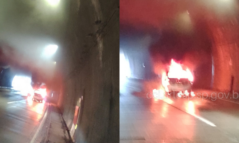 Carro pega fogo em túnel da Imigrantes e motorista abandona veículo
