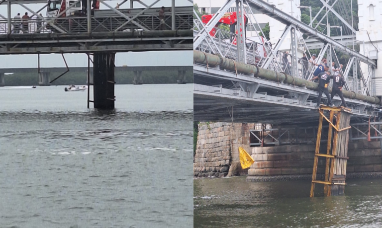 JÁ LIBEROU!: Ponte Pênsil, em São Vicente, é interditada por 5 horas após plataforma romper