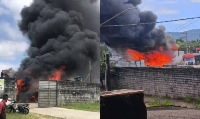Incêndio atinge pátio de veículos apreendidos no Guarujá