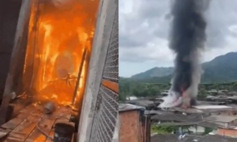 Incêndio atinge casas na Vila Esperança, em Cubatão