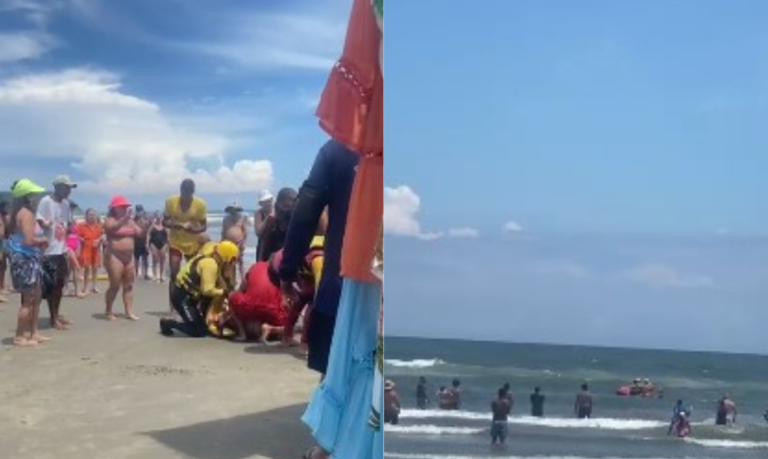 Três turistas, da mesma família, são salvos por GBMar após se afogarem em Praia Grande