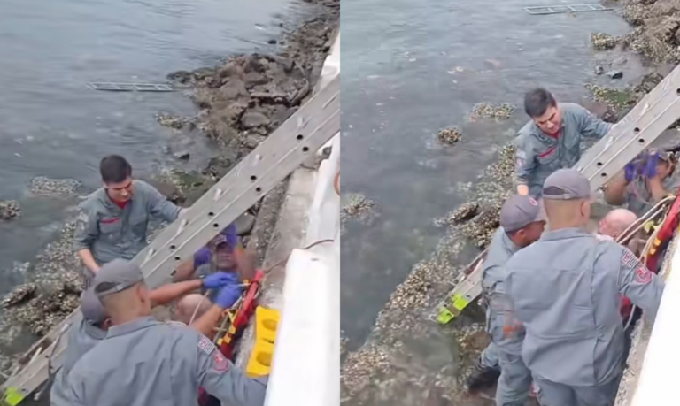 Homem embriagado se desequilibra e cai de mureta em orla da praia de Santos