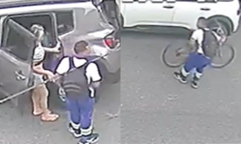 Ladrão ‘disfarçado’ de trabalhador assalta casal em Cubatão e, sem medo, ainda arruma corrente de bicicleta antes de fugir;VÍDEO