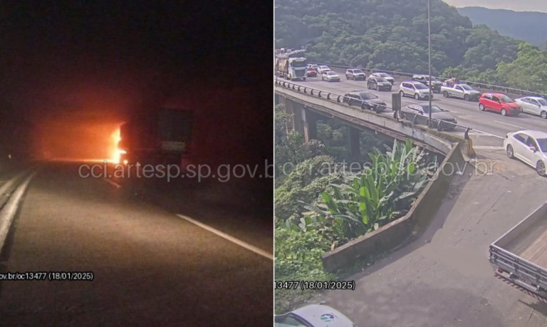 Caminhão pega fogo em túnel da Imigrantes e via é totalmente interditada por uma hora